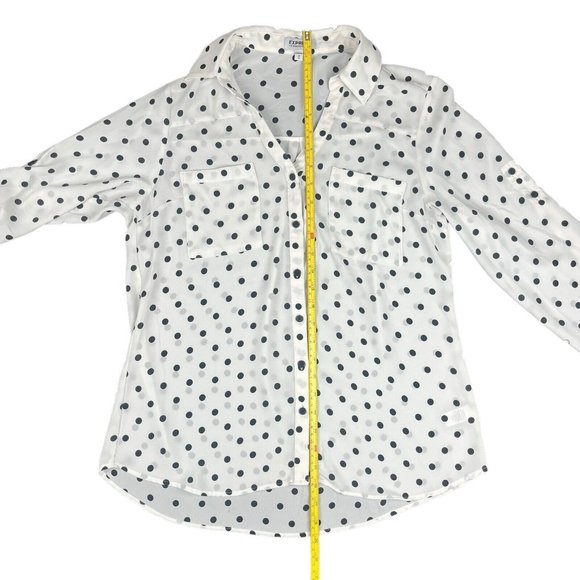 Express Lot Of 2 Blouses Shirts Black White Polka Dot Portofino Green Women's M - Picture 11 of 16